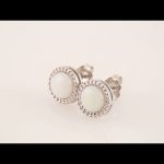 Platinum Natural White Opal Bezel-Set Leaf Earrings - 86282