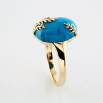 14K Yellow 14x10 mm Chinese Natura Turquoise Leaf Design Ring - 69621