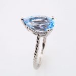 14K White Natural Sky Blue Topaz Rope Ring - 71730