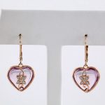 14K Rose Natural Rose de France & .06 CTW Natural Diamond Heart Earrings - 69635