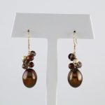 14K Yellow Cultured Dyed Chocolate Freshwater Pearl & Natural Smoky Quartz Earrings - 650157