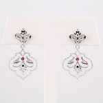 Sterling Silver & 14K White Natural Ruby Fleur-de-lis Earrings - 85600