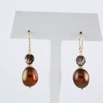 14K Yellow Cultured Chocolate Freshwater Pearl & Natural Smoky Quartz Earrings - 650156