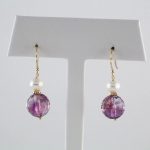 14K Yellow Natural Amethyst & Cultured White Freshwater Pearl Earrings - 650161