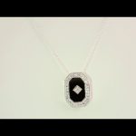 Sterling Silver Natural Black Onyx & Imitation White Cubic Zirconia Halo-Style 18" Necklace - 65869