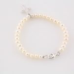 Sterling Silver Cultured White Freshwater Pearl & Imitation White Cubic Zirconia Cross 5.5" Bracelet - 651645