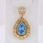 14K Yellow Swiss Blue Topaz & 1/2 CTW Diamond Pendant - 86091