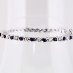 14K White Lab-Grown Blue Sapphire & 1/10 CTW Natural Diamond Line 7" Bracelet - 651634