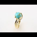 14K Yellow Natural Turquoise & 1/6 CTW Natural Diamond Ring - 72029