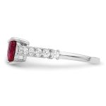 Sterling Silver Polished Rhodium-plated Created Ruby and CZ Heart Ring