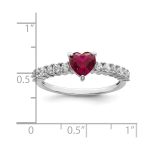 Sterling Silver Polished Rhodium-plated Created Ruby and CZ Heart Ring