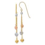 14k Tri-color D/C Triple Heart Dangle Shepherd Hook Earrings