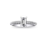 0.959 CTW Emerald Diamond Pave Engagement Ring - 14K White Gold