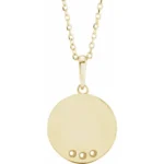 Engravable Family Disc Necklace, Round Shape Diamonds, 14k Yellow Gold