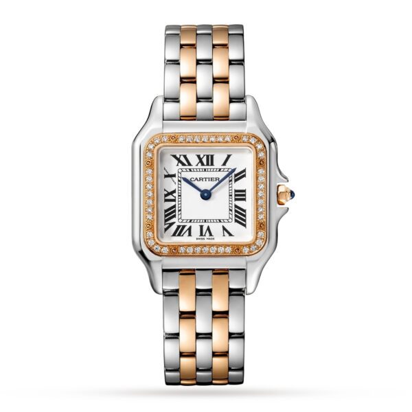 Panthère De Cartier Watch Medium Model, Quartz Movement, Rose Gold, Steel, Diamonds
